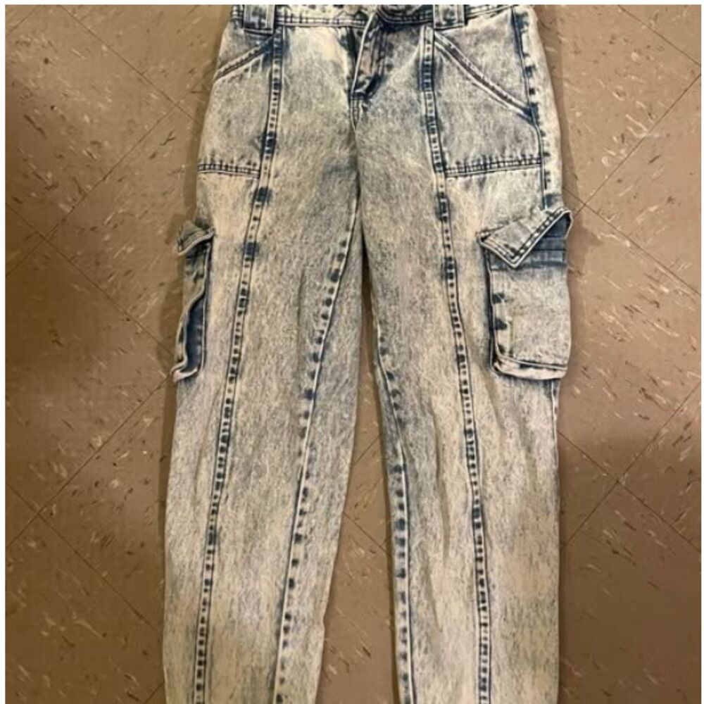 Wild Fable Low-Rise Cargo Pants 25" Blue Acid Wash Denim Skater Baggy Y2K Jeans